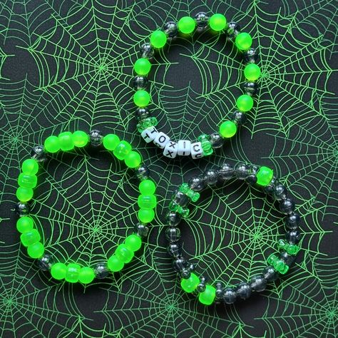 Green Kandi Bracelets, Monster Bracelet, Green And Black, Scene Bracelets, Rave Bracelets, Festival Bracelets, Pony Bead Bracelets, Diy Kandi Bracelets, Diy Kandi