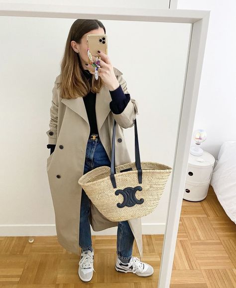 Celine Basket Bag, Jeans Mom, Basket Bag, Replica Handbags, Hermes Bag, What I Wore, Summer Looks, Straw Bag, Bags Designer