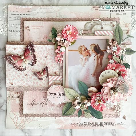 Shabby Chic Scrapbook Layouts, Romantic Scrapbook Layouts, 49 Market, Wedding Scrapbook Pages, Wedding Scrapbooking, Wedding Scrapbooking Layouts, Family Layout, 49 And Market, Scrapbook Design Layout