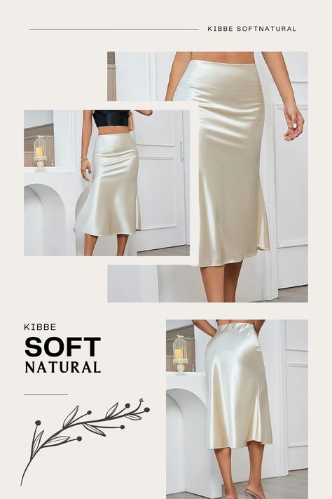 Soft Natural Skirts, Classic Fitted Silk Skirt, Soft Natural Skirts Kibbe, Sleek Satin Flowy Skirt, Chic Relaxed-fit Silk Skirt, Soft Natural Outfits, Beige Silk Relaxed Skirt, Kibbe Soft Natural, Soft Natural Kibbe