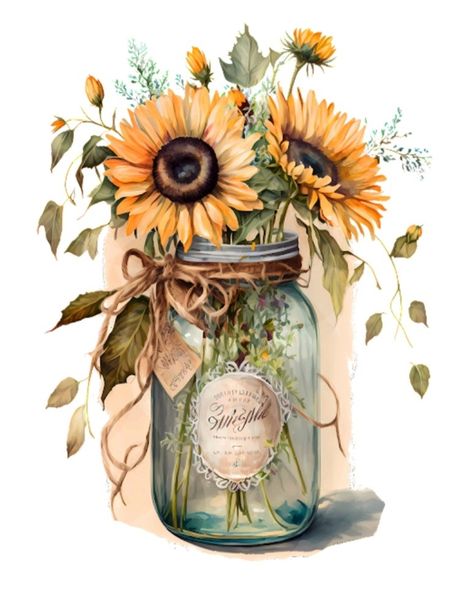 Sunflower Printable, Fall Front Door Decor, Sunflower Clipart, Sunflower Pictures, Jar Art, Gothic Fantasy Art, Fall Front Door, Free Printable Art, Fall Printables