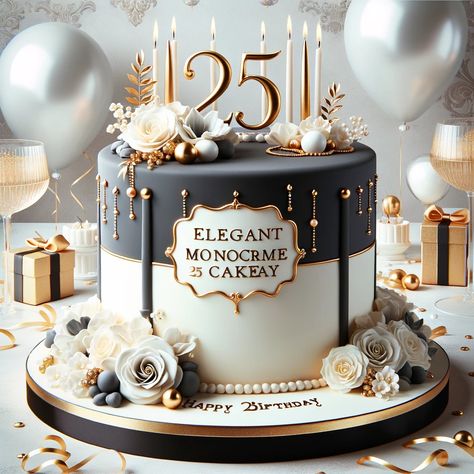 25th Birthday Cake Ideas and Tips for a Memorable Celebration (3) 25th Birthday Celebration Ideas, 25th Birthday Ideas For Him Decorations, Cake For 25th Birthday, 25th Birthday Cake For Him, 25th Birthday Cake Ideas, 25th Birthday Decor, Cake 25th Birthday, 25th Birthday Ideas For Him, Monochrome Cake