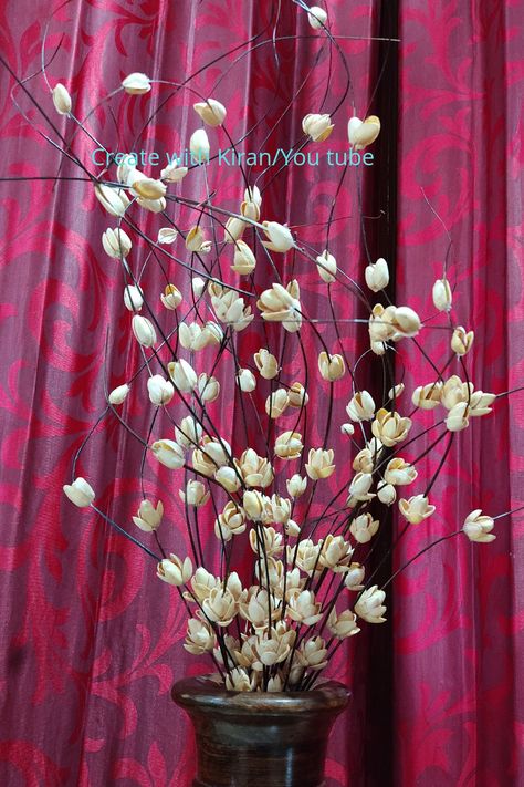 Crafts Using Pistachio Shells, Pista Shell Art Diy Crafts, Pista Shell Flower, Shell Home Decor, Pistachio Shell, Pista Shell Crafts, Broom Stick, Pistachio Shells, Copper Wire Art