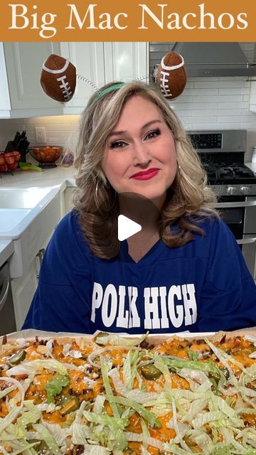 Jennifer Valentyne on Instagram: "Do you care more about the Super Bowl Game or Halftime Show?  Either way you’ll love these  Big Mac Nachos!! 🍔 Cook 2 pounds of ground beef with salt and pepper.  Secret sauce:  1 cup mayo  1/4 cup French dressing.  2 1/2 tbsp green relish  2 tbsp minced white onion  2 tsp white vinegar 2 tsp sugar  Layer nachos on parchment paper, then ground beef, secret sauce, white onion diced, dill pickles (3) sliced and shredded cheddar cheese.  Bake at 425° for 10 minutes, top with shredded lettuce and sesame seeds. Hope you enjoy ❤️ #BigMac #Nachos #superbowlfood #appetizers #football" Jennifer Valentyne, Ww Appetizers, Super Bowl Game, Superbowl Game, Cheese Bake, Shredded Cheddar Cheese, French Dressing, Dill Pickles, Halftime Show