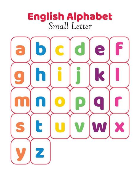 English alphabet chart for kids.Small letter English Alphabet Chart, English Alphabets With Pictures, Small Alphabet Letters, Two Letter Words, Body Parts Preschool, Small Alphabets, English Alphabet Letters, Alphabet Chart, Kids Handwriting