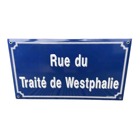 French blue and white enamel road sign Rue Westphalie French Road Signs, All Road Signs, French Signs, Copper Taps, French Street, 24 October, Traffic Signs, Road Sign, Red Squirrel