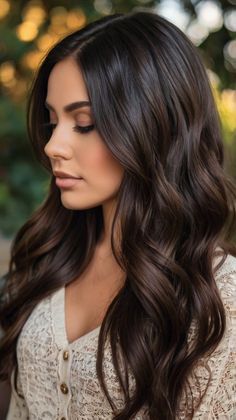 Balayage Long Hair Black, Dark Brunette Hair With Subtle Dimension, Dark Brown Ombre Long Hair, Dark Hair Fall Ideas, Rich Brunette Shades Eq Formula, Fall Dark Brown Hair Color, Dark Brunette Fall Hair, Fall Dark Brunette Hair Color, Dark Brown Partial Balayage