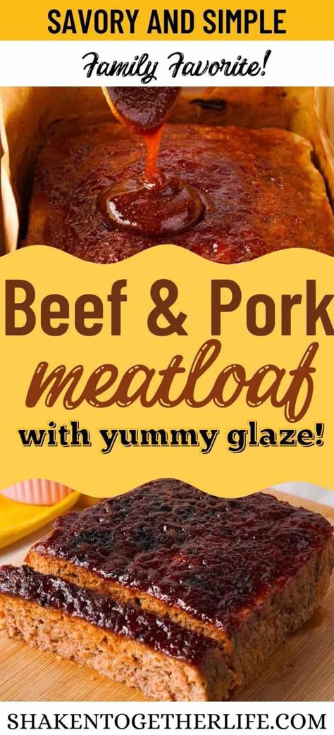 Classic Beef and Pork Meatloaf is an old-fashioned family-friendly recipe full of flavor. The savory meatloaf combines with a delicious sweet glaze that is sure to be one of your new favorites! Beef And Pork Meatloaf, Meatloaf Glaze Recipe, Meatloaf Recipes Easy Beef, Pork And Beef Meatloaf, Sausage Meatloaf, Pork Meatloaf, Beef Meatloaf Recipes, Savory Meatloaf, Beef Meatloaf