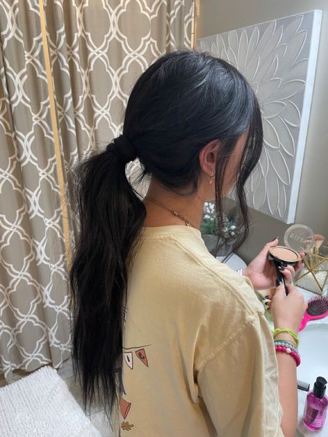 Thick Black Hair, Black Hair Ties, Messy Ponytail Hairstyles, Black Hair Band, Thanksgiving Aesthetic, Low Ponytail Hairstyles, Ties For Women, Black Wavy Hair, Black Hair Aesthetic