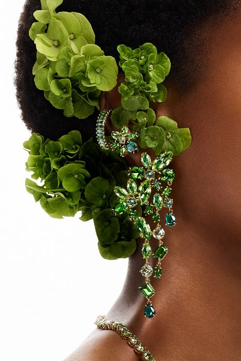 Lime Moodboard, Jewelry Mood Board, Verdant Green, Flower Photoshoot, Swarovski Crystal Jewelry, Jewellery Marketing, Green Jewelry, Swarovski Crystal Earrings, Exclusive Jewelry