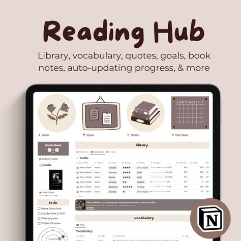 #Organisation #Journal_Notion_Template #Journal_Notion #Writing_Apps Writing Apps, Reading Library, Book Log, Reading Tracker, Reading Log, Notion Template, School Planner, Get My Life Together, Student Planner