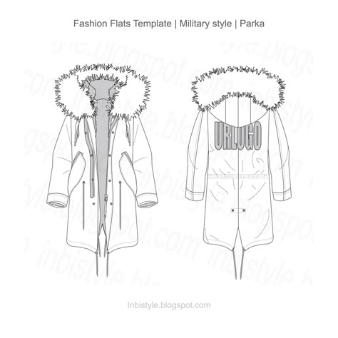 FASHION FLAT SKETCHES Parka Technical Drawing, Fur Jacket Drawing, Parka Drawing, Fall Sketches, Fashion Flat Template, Menswear Design, Fur Hoodie Jacket, Jacket Drawing, Buddha Art Drawing