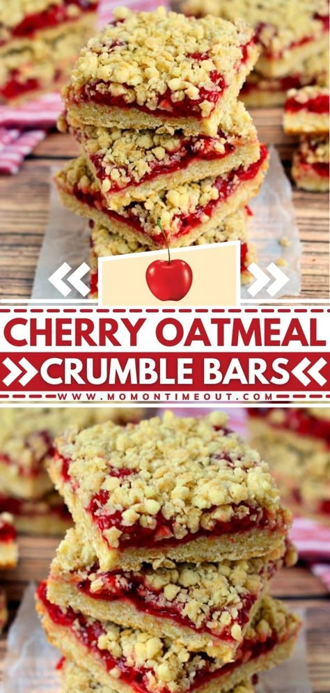 Cherry Oatmeal Crumble Bars Cherry Pie Crumble Bars, Easy Cherry Bars Recipe, Cherry Pie Bars Easy, Cherry Cookie Bars, Cherry Bars Recipe Pie Fillings, Maraschino Cherry Bars, Recipes Using Cherry Pie Filling, Canned Cherry Pie Filling Recipes, Cherry Oatmeal Crumble Bars