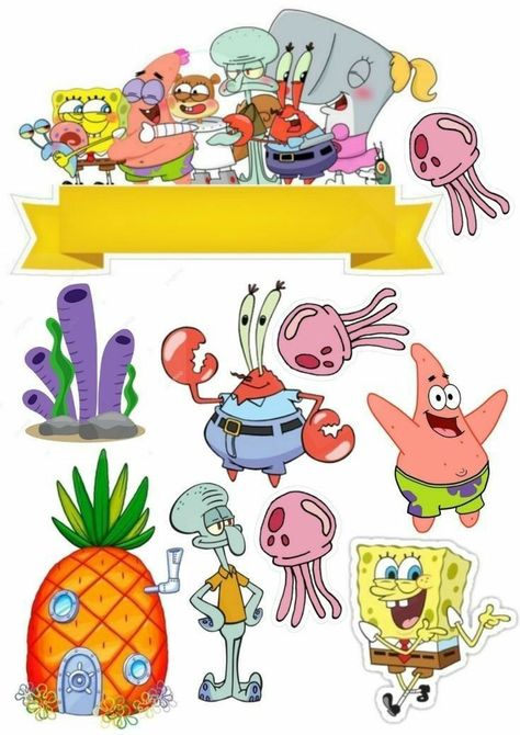 Spongebob Cake Topper Printables Free, Spongebob Birthday Cake Toppers, Spongebob Cupcakes Toppers, Spongebob Cake Topper, Sundjer Bob, Happy Birthday Spongebob, Diy Cake Topper Printable, Spongebob Happy, Spongebob Birthday Cake