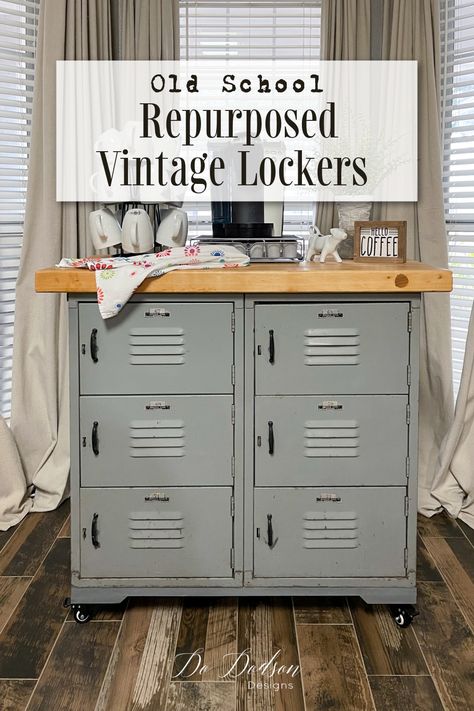 Metal Lockers Repurposed, Old Lockers Repurposed, Locker Upcycle, Upcycled Lockers, Closets Ideas, Wood Dressers, Repurposed Metal, Upcycled Decor, Armoire Makeover