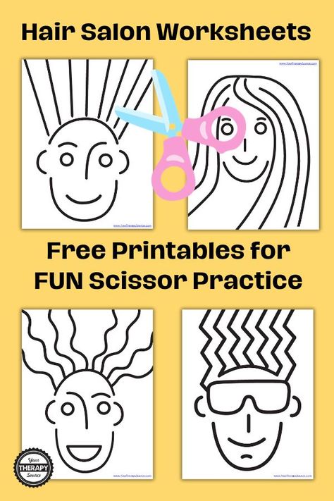 Pretend Play Hair Salon Worksheets - Free Scissor Practice Printables - Your Therapy Source Hair Salon Scissor Practice, Hairdressing Activities For Preschool, Hairdresser Preschool Activities, Hairdresser Activities For Preschool, Hair Salon Dramatic Play, Ece Classroom, Hairstylist Career, Kids Hair Salon, Community Helpers Preschool