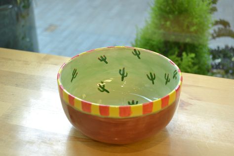 cactus, guacamole, salsa, dip, bowl, ceramic, paint your own pottery, western Painting Bowls, Cactus Bowl, Ceramics Painting, Ceramic Cactus, Guacamole Salsa, Salsa Bowls, Painted Ceramics, Salsa Dip, Cactus Painting