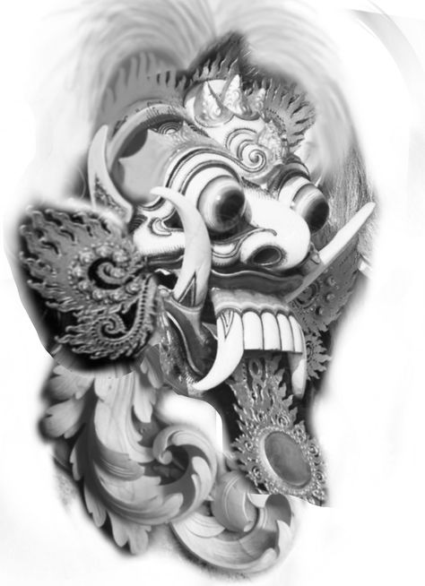 Tattoo Leak Bali, Tattoo Balinese, Treasure Tattoo, Wayang Bali, Barong Tattoo, Tato Realis, Bali Mask, Balinese Mask, Balinese Tattoo