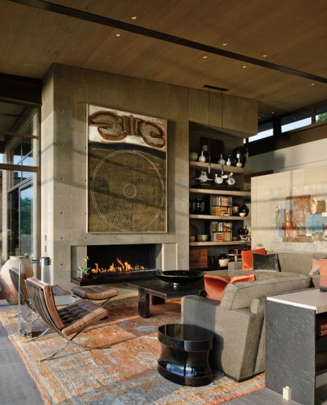 Washington Park Residence | Sullivan Conard Architects | Archinect Concrete Home Design, Modern Concrete Home, Architecture Cool, Concrete Fireplace, Seattle Homes, Concrete Home, Washington Park, Neutral Living Room, Luxe Interiors