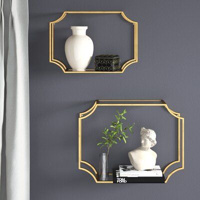 Elegant Wall Decor Bedroom, Gold Shelves Bedroom, Gold Wall Shelves, Glass Shelves Living Room, Gold Shelf, Glass Wall Decor, Elegant Wall Decor, Bathroom Wall Decor Above Toilet, Gold Shelf Decor