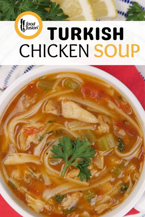 Turkish Chicken Soup recipe to warm up your day. #happycookingtoyou #foodfusion #Falak #Falakspices #Soup #winterrecipes Turkish Chicken Soup, Turkish Soup, Turkish Chicken, Soup Winter, Food Fusion, Chicken Soup Recipe, Lebanese Cuisine, Spicy Soup, Turkish Food