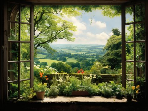 Facebook Page Cover Photo Background, Panoramic View, Window View Nature, Open Window Aesthetic, Facebook Page Cover Photo, Oil Painting Inspiration, Window View, Rural Life, Scenic Beauty