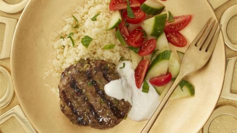 Ground lamb meat and seasonings combine to make delicious grilled patties! Lamb Patties, Yogurt Dill Sauce, Lamb Burgers, Homemade Tzatziki, Orzo Recipes, Lamb Meatballs, Lamb Dishes, Patties Recipe, Ground Lamb