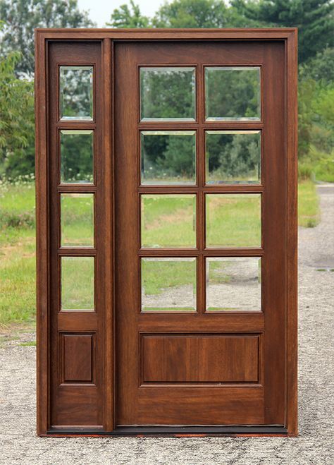 Front Door Sidelights, Exterior Doors With Sidelights, Mahogany Exterior Doors, Mahogany Entry Doors, Door Sidelights, Entry Door With Sidelights, Exterior Entry Doors, Composite Front Door, Wooden Window Frames