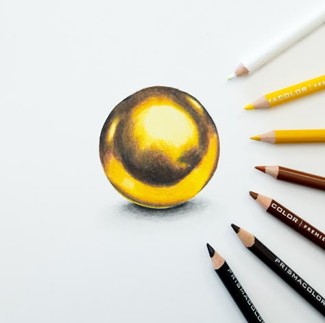 Colored Pencil Artwork Realistic, Prismacolor Drawing Tutorials, How To Draw Gold, Prismacolor Tutorial, Gold Tutorial, Colored Pencil Drawing Tutorial, Drawing Gold, Prismacolor Drawing, Colored Pencil Art Projects