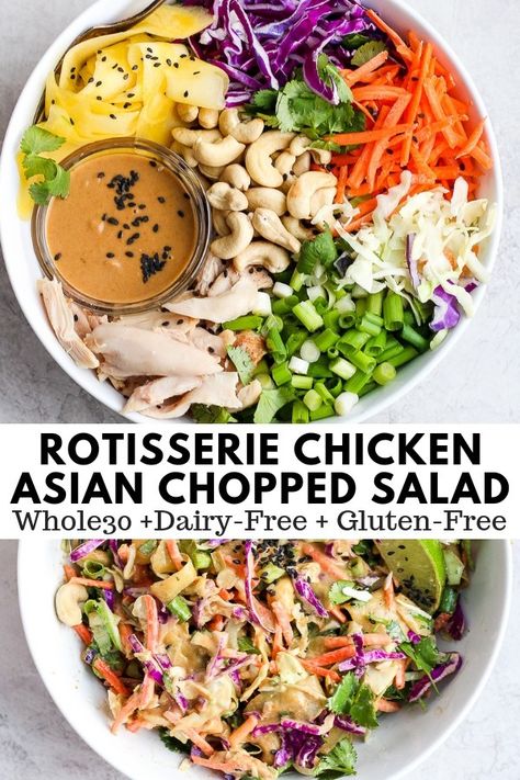 20 Minute Asian Chopped Rotisserie Chicken Salad - The Wooden Skillet Whole 30 Salads, Asian Chopped Salad, Rotisserie Chicken Salad, Salad Pasta, Rotisserie Chicken Recipes, Idee Pasto Sano, Cucumber Salad, Whole 30 Recipes, Healthy Salad Recipes