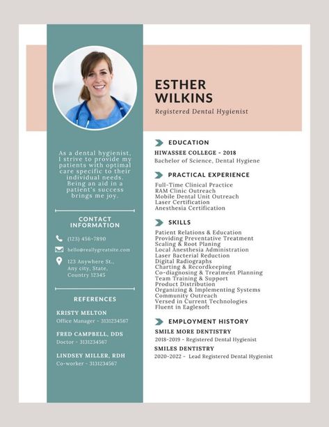 This resume template is the perfect choice for a dental professional who is looking to impress a potential employer with their skills and ensure an interview is requested.
Instant download of a resume template for a dental hygienist. Can be edited in canva or through PDF with the ability to change all fonts, sizing, and colors. Dental Hygienist Resume, Free Resume Format, Basic Resume Examples, Best Free Resume Templates, Best Cv Template, Registered Dental Hygienist, Professional Resume Examples, Best Resume Format, Professional Resume Template