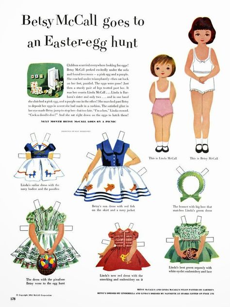 Easter theme Betsy McCall paper doll.  View from the Birdhouse: Throwback Thursday: Betsy McCall Paper Dolls Maryellen Larkin, Travel Entertainment, Papel Vintage, Vintage Paper Doll, Betsy Mccall, Paper Things, Printable Ideas, Paper Dolls Printable, Vintage Printable