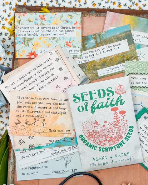 Still maybe one of my fav scripture card sets ever!❤️ 🌱Seeds of Faith Scripture Cards —— Scriptures for growth, perseverance, hope, and increased faith.🪴 The Gardener is always tending and caring for His garden, and He delights in watching it grow.🌷 This is such a fun scripture card set, definitely one of my personal favorites!😍 Print your scripture cards on cardstock, but print the seed packet envelope on regular paper! Cut it out, fold and tape. Then place your scripture cards in the ... Womens Fellowship, Best Scriptures, Seed Packet Art, Womens Ministry Events, Bible Cards, Christmas Sketch, Card Workout, Study Gift, Faith Based Gifts