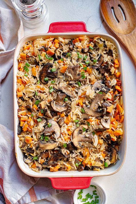 Carrot Mushroom Recipes, Mushroom Rice Bake, Rice Pilaf With Mushrooms, Mushroom Basmati Rice Recipes, Mushroom Rice With Beef Consume, Herbed Mushroom Brown Rice, Mushroom Rice Recipes, Side Dishes For Salmon, Mushroom Casserole