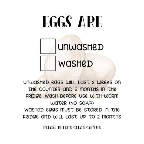 Egg Washing Instructions, Egg Handling Instructions, Selling Fresh Eggs, Unwashed Eggs, Egg Carton Labels Printable Free, Egg Carton Labels, Egg Handling Instructions Printable, Eggs For Sale Sign, Farm Fresh Eggs Sign