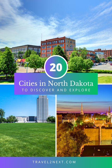 North Dakota cities include Fargo, Bismarck, Grand Forks, Minot, West Fargo, Williston, Dickinson, Mandan, Jamestown, and Wahpeton. #NorthDakota #Cities #ExploreND Northeast Region, Cities To Visit, Grand Forks, Missouri River, City Vibe, World Cities, Red River, South Pacific, North Dakota