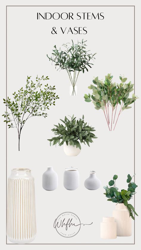 Greenery stems, faux stems, vase, ceramic vase, white vase, home decor, interior design Faux Plants Kitchen, Large Vase With Greenery, Vases With Greenery, Big Vase Decorating Ideas, Greenery In Vase, Vase Greenery, Faux Greenery Decor, Vase With Greenery, Best Faux Greenery Stems