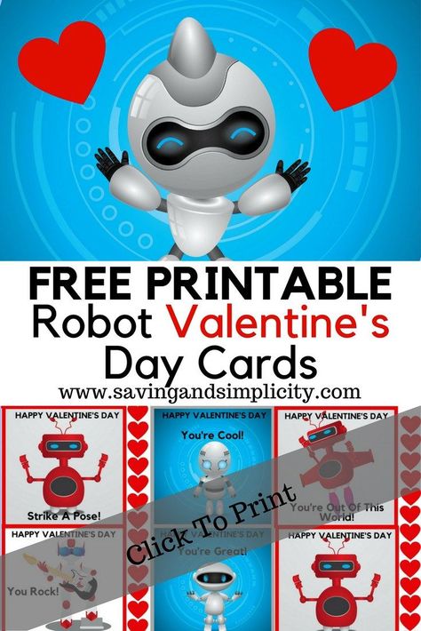 Robots are cool! So are free money saving printables. Free Robot Valentine's Day card printables for kids. Save money, live frugally and print your Valentine's Day cards at home. Money Saving Printables, Robot Valentine Cards, Robot Craft, Live Frugally, Printables For Kids, Diy Money, Cards For Kids, Printables Free, Valentines Day Activities