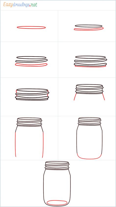 How To Draw A Mason Jar Step by Step - [9 Easy Phase] Drawing Mason Jars, Simple Jar Drawing, Easy Jar Drawing, Mason Jar Line Drawing, How To Draw A Jam Jar, Life In A Jar Drawing, Jar Sketch Drawings, How To Draw A Mason Jar, How To Draw A Jar Step By Step