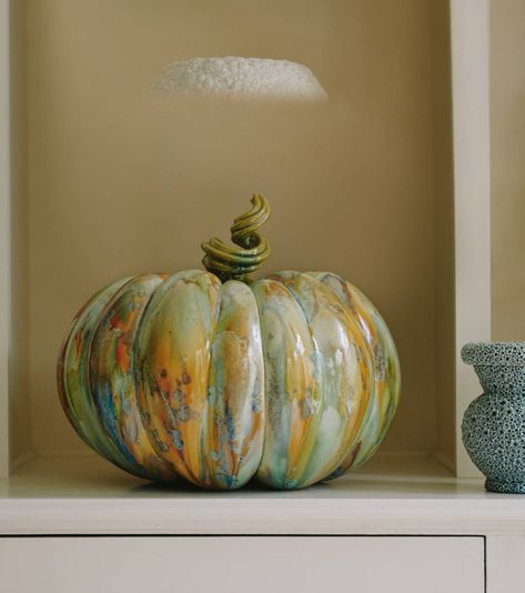 Mosaic Pumpkin Art, Coiled Ceramics, Ceramic Vegetables, Ceramic Handbuilding, Kate Malone, Halloween Pottery, Holiday Pottery, Large Pumpkins, Glaze Combinations