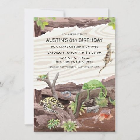 $2.79 | Reptile Show Birthday Party Invitation #reptile, birthday, party, live animals, petting zoo, science, modern, kids, snake, lizards Reptile Birthday Party, Petting Zoo Birthday, 79th Birthday, Zoo Birthday, Photo Birthday Invitations, Unique Invitations, Birthday Invitations Kids, Modern Kids, Lizards