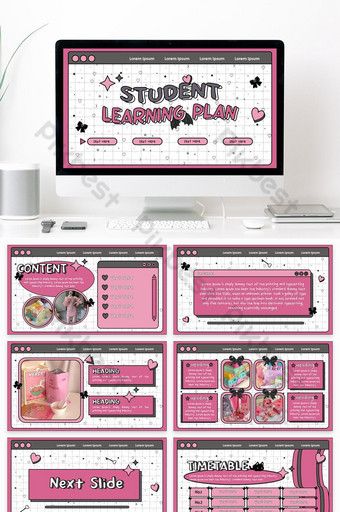 Cute Student Learning Plan Powerpoint Template Pink Power Point Design Templates, Good Slide Presentation, All About Me Powerpoint Slide, Cute Powerpoint Templates Aesthetic, Pink Power Point Template, Research Powerpoint Template, Self Presentation Powerpoint, About Me Powerpoint Slide, Slide Templates Aesthetic