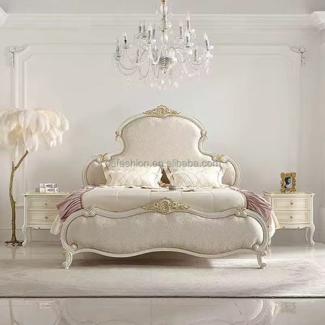 Oe-fashion Spanish Italian Style Design White Fabric Solid Wood Panel Frame Double Classic Beds - Buy Pine Wood Double Decker Bed spanish Style Beds wood Carved Double Bed Product on Alibaba.com Bed Layers, Fancy Bedroom Ideas, French Style Sofa, King Size Bed Designs, Eden Moon, Interesting Decor, Fancy Bedroom, Moon Lee, Beautiful Bed