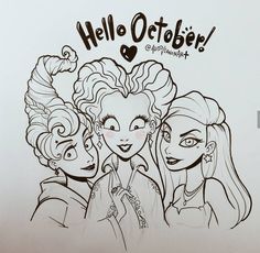 Hocus Pocus!  Hocus Pocus! Hocus Pocus Coloring Pages, Alef Vernon, Hello October, Cartoon Girls, Halloween Drawings, Theme Halloween, Halloween Coloring, Disney Drawings, Hocus Pocus