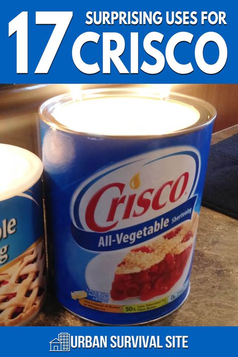 Crisco is a commonly used shortener for baking, but you wouldn't believe Crisco's surprising uses when it comes to survival. Uses For Crisco Shortening, Prepping 101, Survival List, Emergency Candles, Oil Substitute, Bushcraft Shelter, Emergency Preparation, Urban Survival, Infused Oils