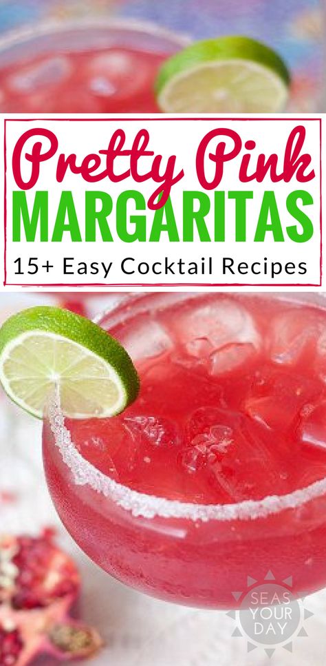 Rose Margarita Recipe, Pink Margaritas, Pretty Recipes, Limeade Margarita, Pink Margarita, Birthday Cocktails Recipes, Coastal Party, Hot Pink Cocktails, Cocktail Recipes Tequila