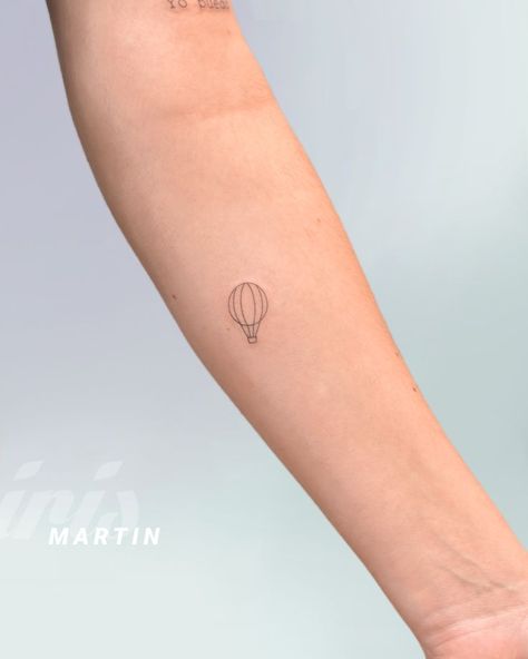 Mini Hot Air Balloon Tattoo, Fine Line Balloon Tattoo, Minimalist Hot Air Balloon Tattoo, Fine Line Hot Air Balloon Tattoo, Hot Air Balloon Tattoo Small Simple, Tiny Hot Air Balloon Tattoo, Simple Hot Air Balloon Tattoo, Tiny Eiffel Tower Tattoo, Airballons Tattoo