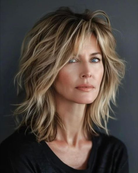 Long Bob With Choppy Layers, Shag Hairstyles Low Maintenance, Choppy Layered Bob Hairstyles Medium, Shaggy Bangs Fine Hair, Shaggy Layered Haircuts Medium Fine Hair, Edgy Textured Haircuts, Shag No Bangs Hairstyles Medium, Medium Shag With Bangs Fine Hair, Choppy Lob Fine Hair