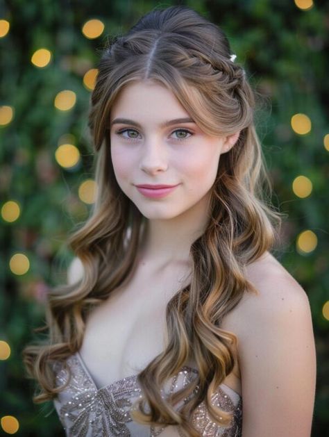 Teenage Wedding Hairstyles, Darkest Blonde, Braids Simple, Half Up Styles, Brunette Shades, Elegant Prom Hairstyles, Picture Day Hair, Medium Short Haircuts, Cute Braids