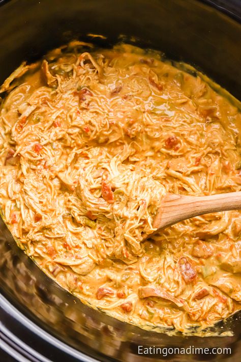 Slow Cooker Queso Chicken Tacos Recipe - Eating on a Dime Chicken Queso Tacos, Taco Slow Cooker, Slow Cooker Queso Chicken, Queso Chicken Tacos, Queso Tacos, Crockpot Chicken Casserole, Slow Cooker Queso, Chicken Queso, Queso Chicken